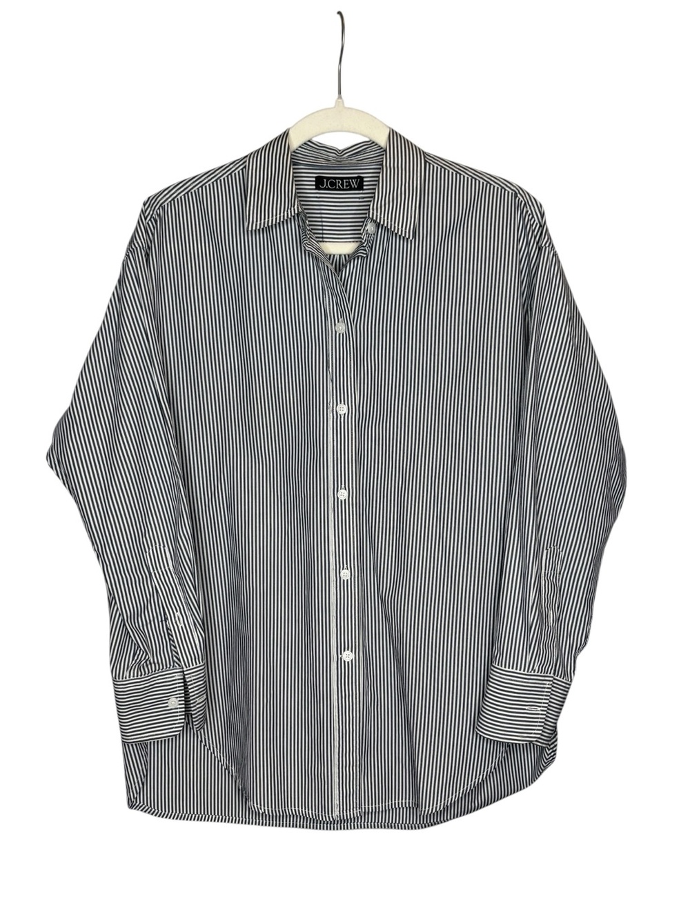 J.Crew Relaxed-Fit Crisp Cotton Poplin Shirt M Navy Stripe